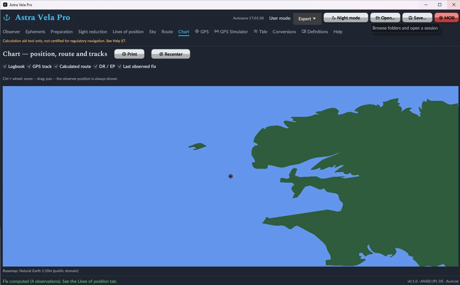 Astra Vela Pro — Map tab