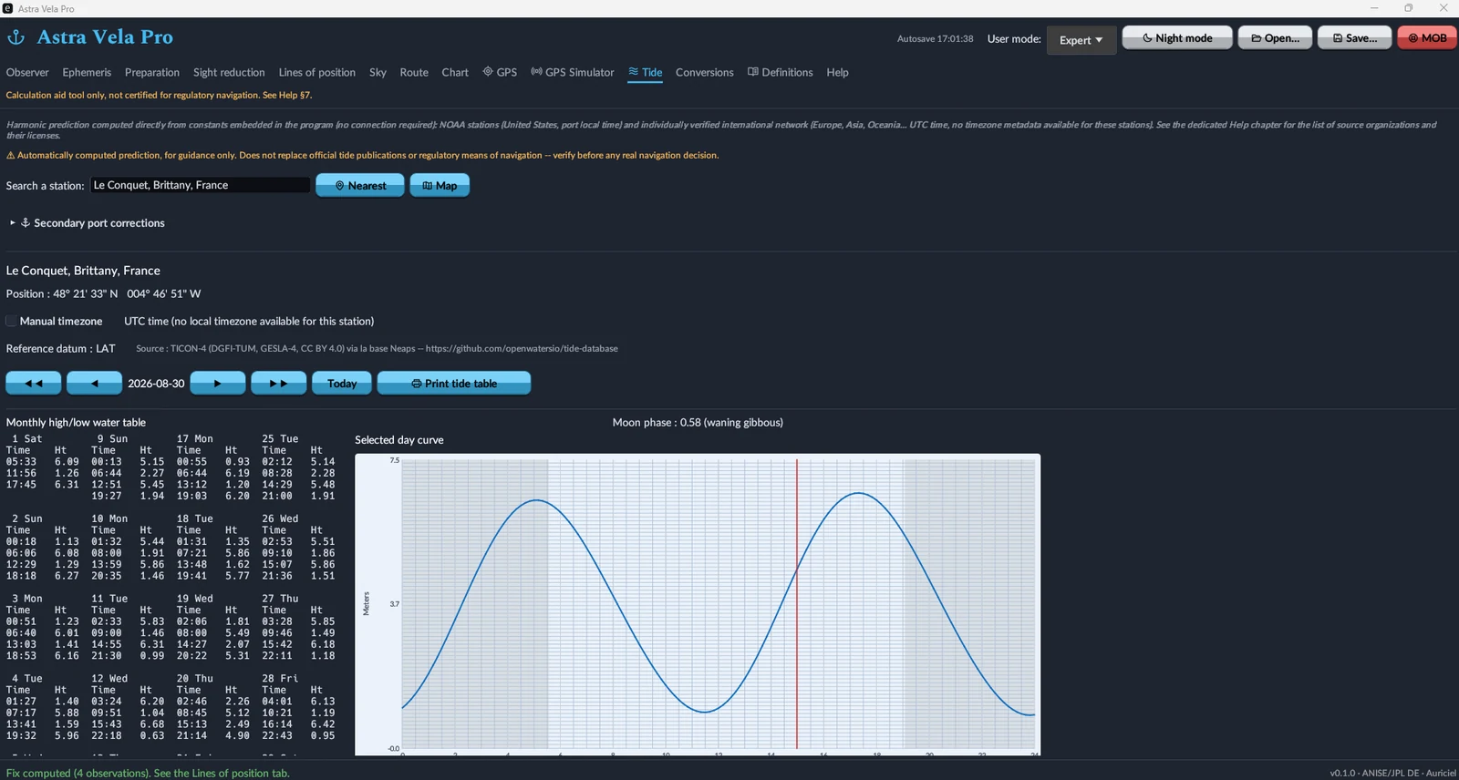 Astra Vela Pro — Tides tab