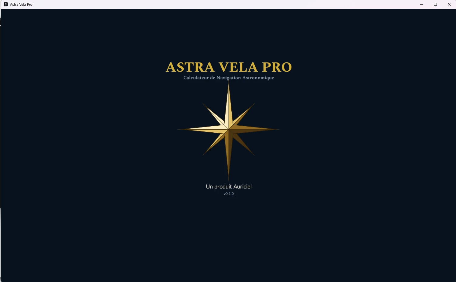 Astra Vela Pro — écran de démarrage
